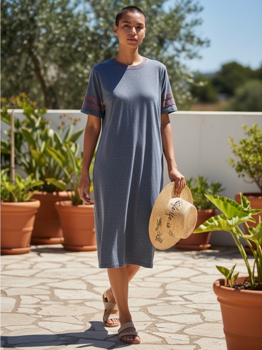 NEW•Julia Space Dye Blue Shift Dress with Striped Raglan Sleeve Detail•2X